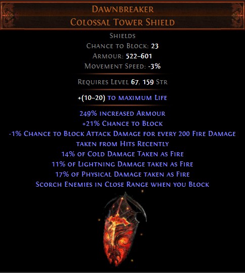 PoE Dawnbreaker Colossal Tower Shield